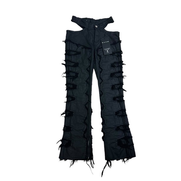 Guapi Pants Faux Leather Grunge Black Streetwear Fringe Cut Out Size Medium New - Picture 3 of 7